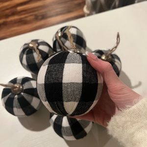 Set of 8 black and white plaid Christmas ornaments